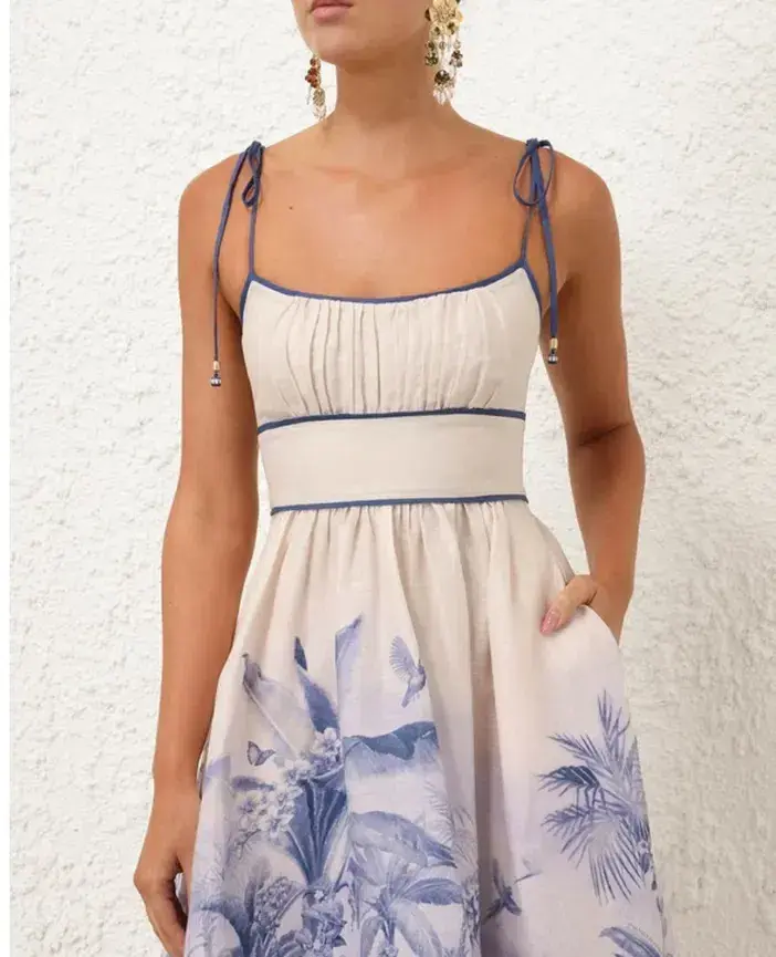 Zimmermann Wylie Picnic Dress in Blue Palm Size 1/AU 10 for rent on The Volte - main image