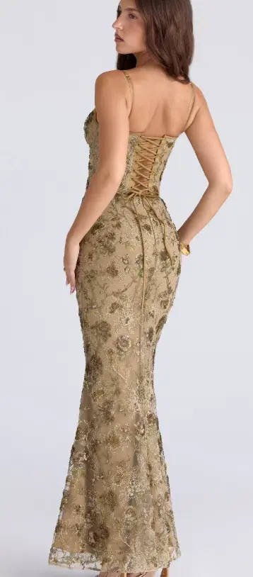 House of CB "Naima" Olive Dress Size 10 for rent on The Volte - main image