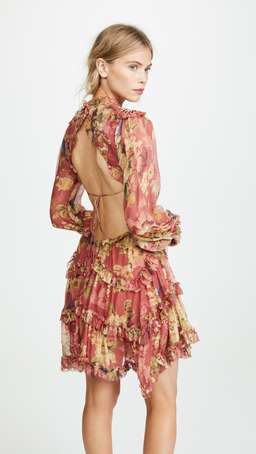 Zimmermann Melody Lace Up Short Dress Burgundy Floral Size 8 for rent on The Volte - image 3