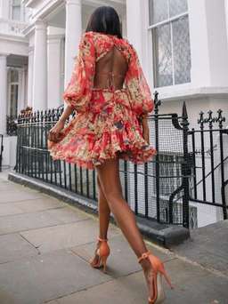 Zimmermann Melody Lace Up Short Dress Burgundy Floral Size 8 for rent on The Volte - image 5