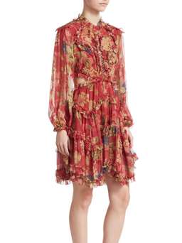 Zimmermann Melody Lace Up Short Dress Burgundy Floral Size 8 for rent on The Volte - image 2