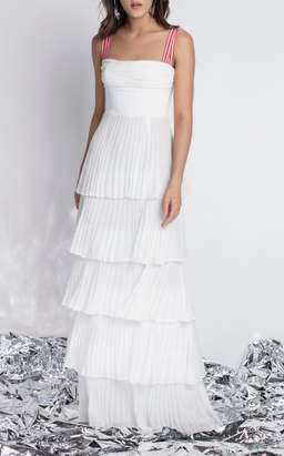 Rachel Gilbert Soekie Tiered Pleated Dress White Size AU 6 for rent on The Volte - image 1