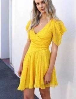 Bec + Bridge Hibiscus Golden Mini Dress - Size 8 - Yellow