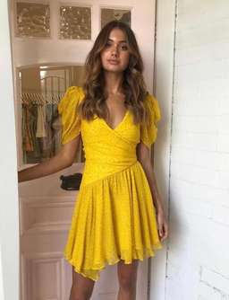 Bec + Bridge Hibiscus Golden Mini Dress - Size 8 - Yellow