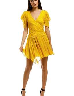 Bec + Bridge Hibiscus Golden Mini Dress - Size 8 - Yellow