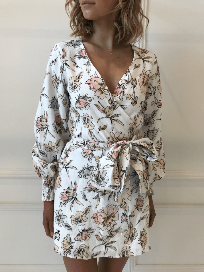 By Nicola Snow Queen Wrap Dress In White Winter Floral Size 6 for rent on The Volte - main image