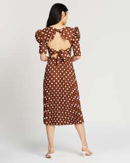 By Johnny Tessa Spot Tie-Back Pleated Midi Dress Size 10