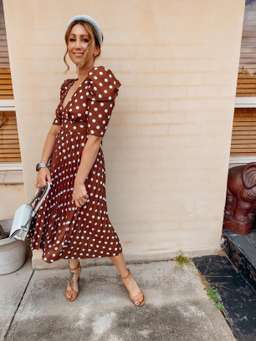 By Johnny Tessa Spot Tie-Back Pleated Midi Dress Size 10