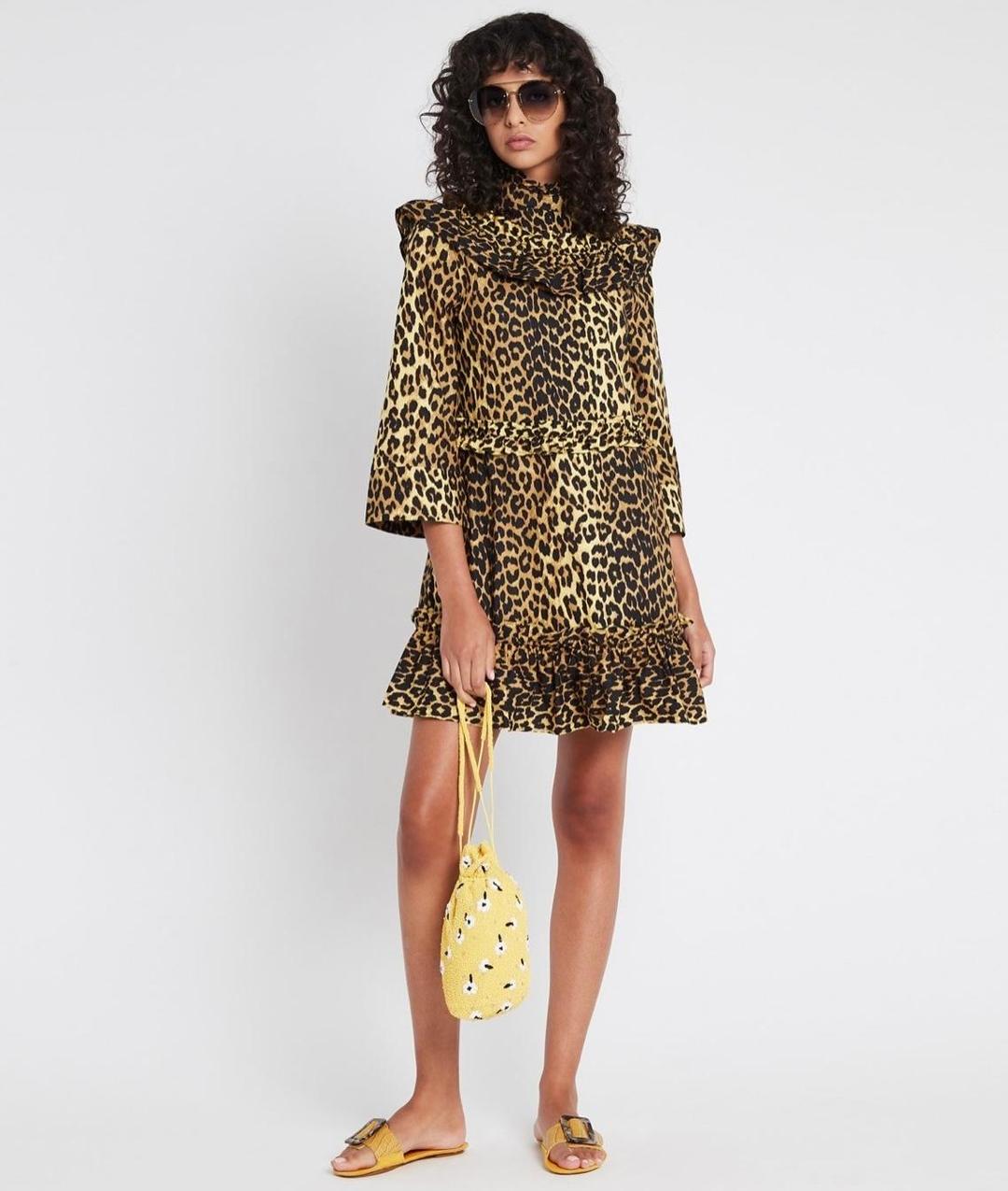 Ganni Bijou Ruffle Mini Dress in Minion Yellow for rent on The Volte - main image