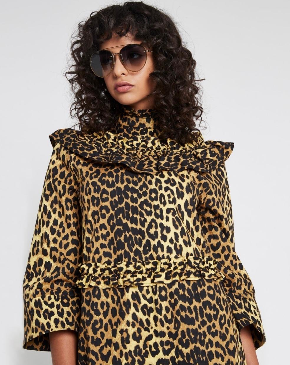 Ganni Bijou Ruffle Mini Dress in Minion Yellow for rent on The Volte - main image