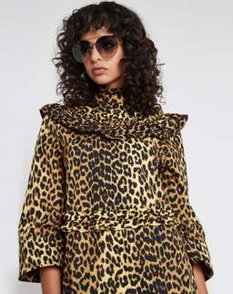 Ganni Bijou Ruffle Mini Dress in Minion Yellow for rent on The Volte - image 3