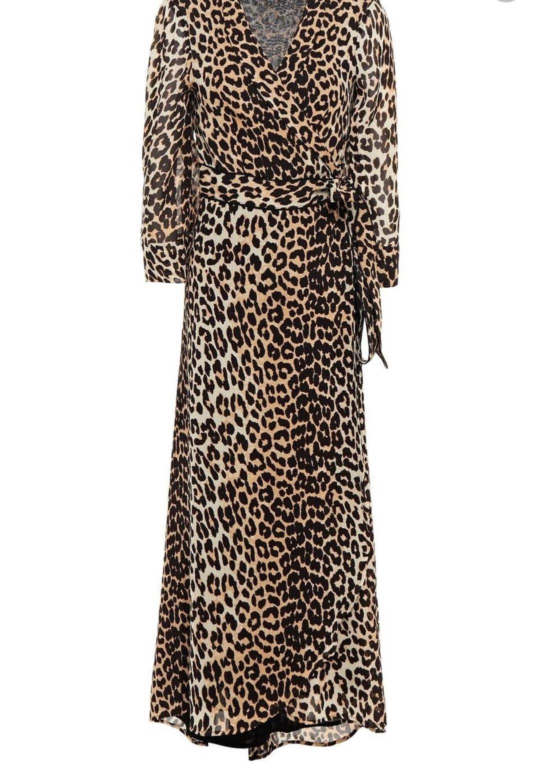Ganni Leopard georgette wrap dress for rent on The Volte - main image