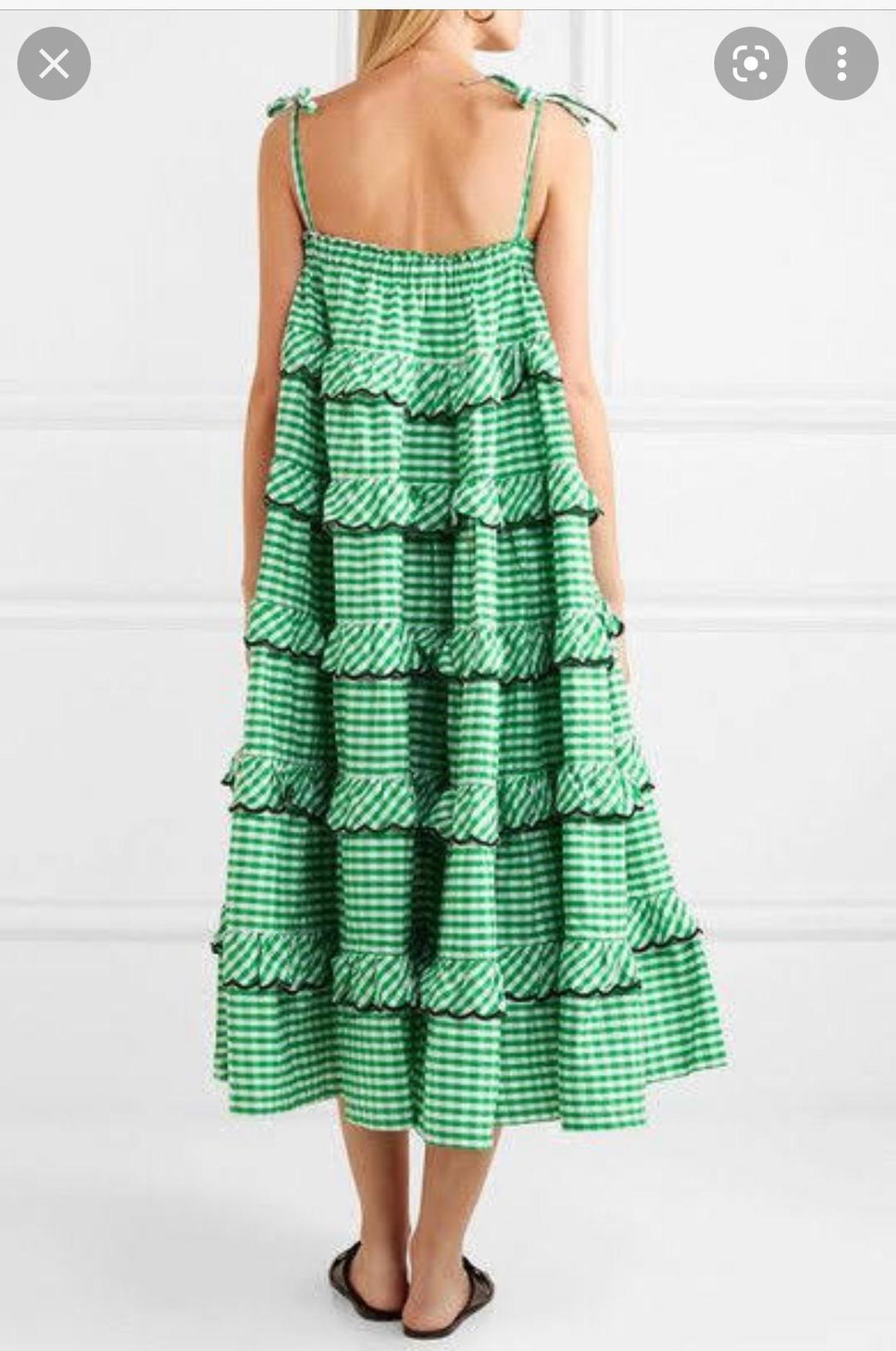 Innika Choo Green Gingham Scallop Dress for rent on The Volte - main image