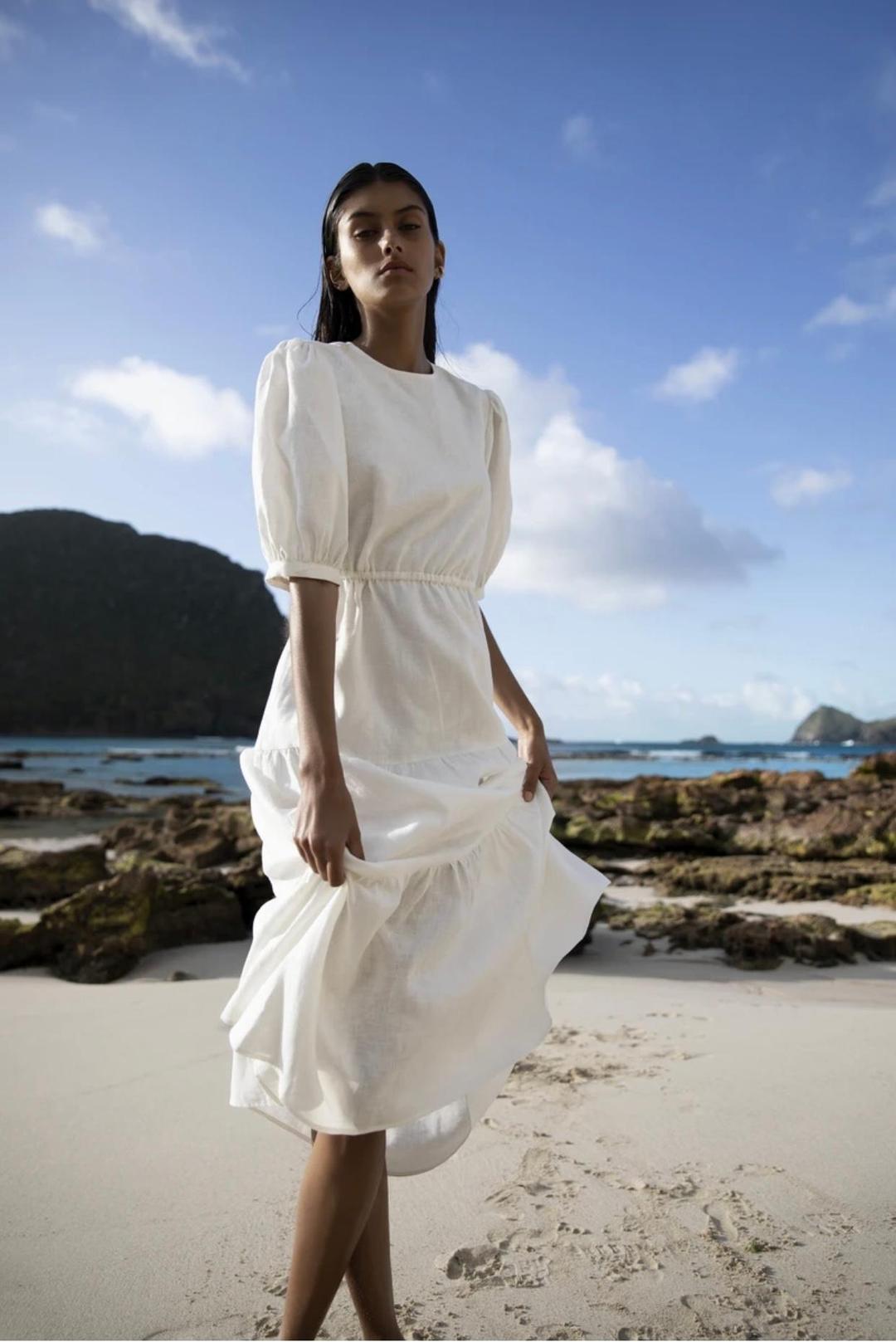 Sir The Label Lorena Tiered Midi Dress White Size AU 6 for rent on The Volte - main image