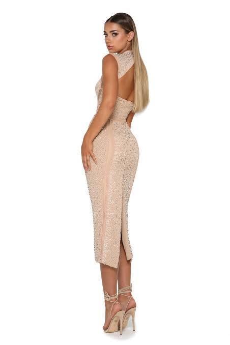 Portia And Scarlett Balmain Midi Dress Nude Size 6 for rent on The Volte - main image