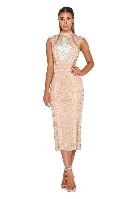 Portia And Scarlett Balmain Midi Dress Nude Size 6 for rent on The Volte - main image