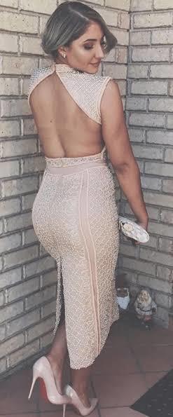 Portia And Scarlett Balmain Midi Dress Nude Size 6 for rent on The Volte - main image