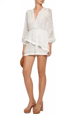 Zimmermann Henna Floating Fringe Playsuit White Ivory Size 6 for rent on The Volte - image 1