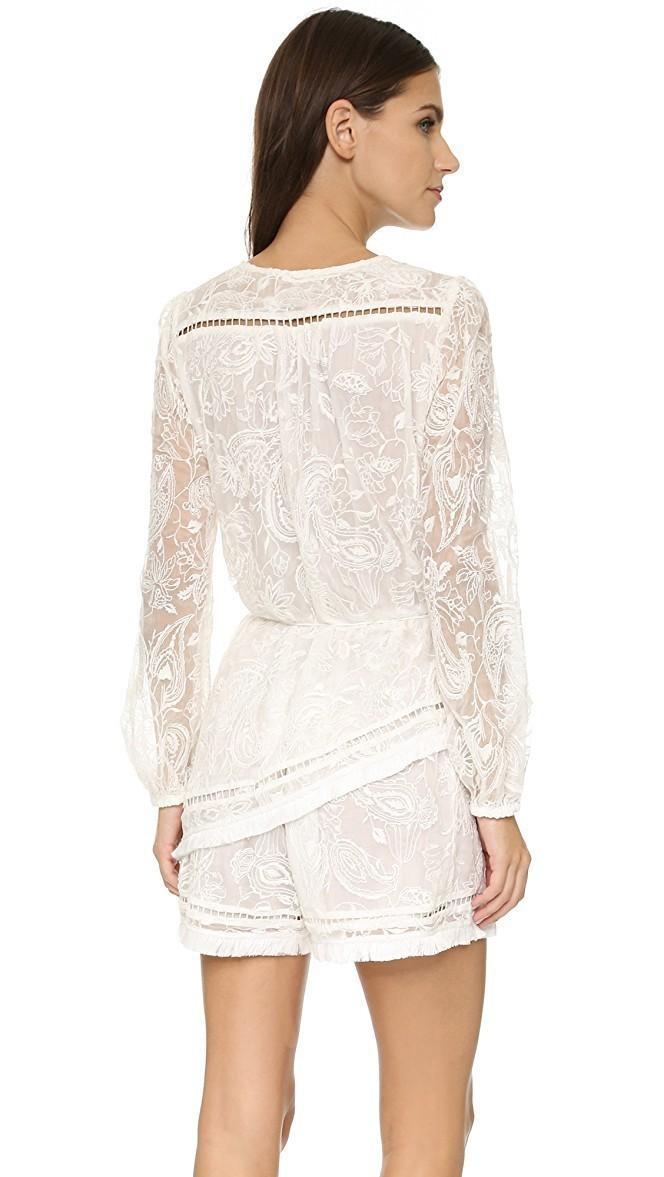 Zimmermann Henna Floating Fringe Playsuit White Ivory Size 6 for rent on The Volte - main image
