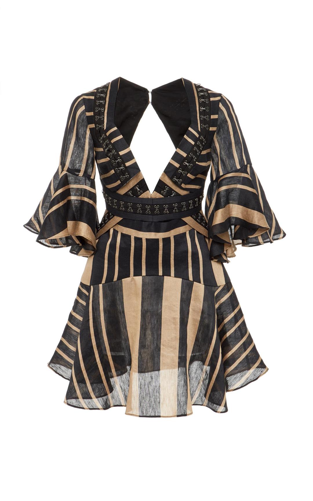 Acler Archer Mini Dress Bronze Stripe Size 6 for rent on The Volte - main image