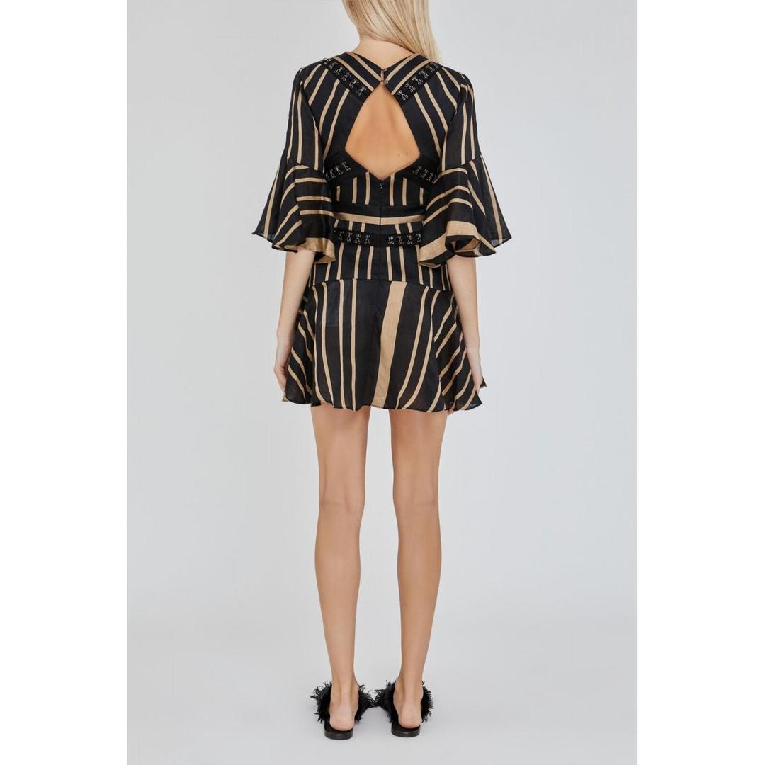 Acler Archer Mini Dress Bronze Stripe Size 6 for rent on The Volte - main image