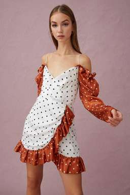 Keepsake The Label Butterflies Long Sleeve Mini Dress Tobacco Polkadot Dress Size 8 for rent on The Volte - image 2