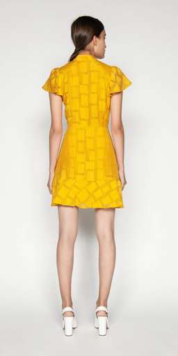 Cue Burnout Jacquard Fluted Sleeve Dress Yellow Size 14 for rent on The Volte - image 2