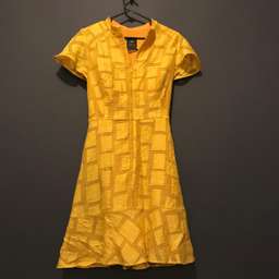 Cue Burnout Jacquard Fluted Sleeve Dress Yellow Size 14 for rent on The Volte - image 3