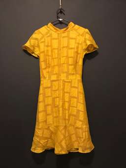 Cue Burnout Jacquard Fluted Sleeve Dress Yellow Size 14 for rent on The Volte - image 4