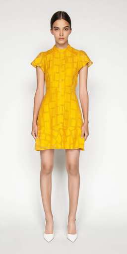 Cue Burnout Jacquard Fluted Sleeve Dress Yellow Size 14 for rent on The Volte - image 1