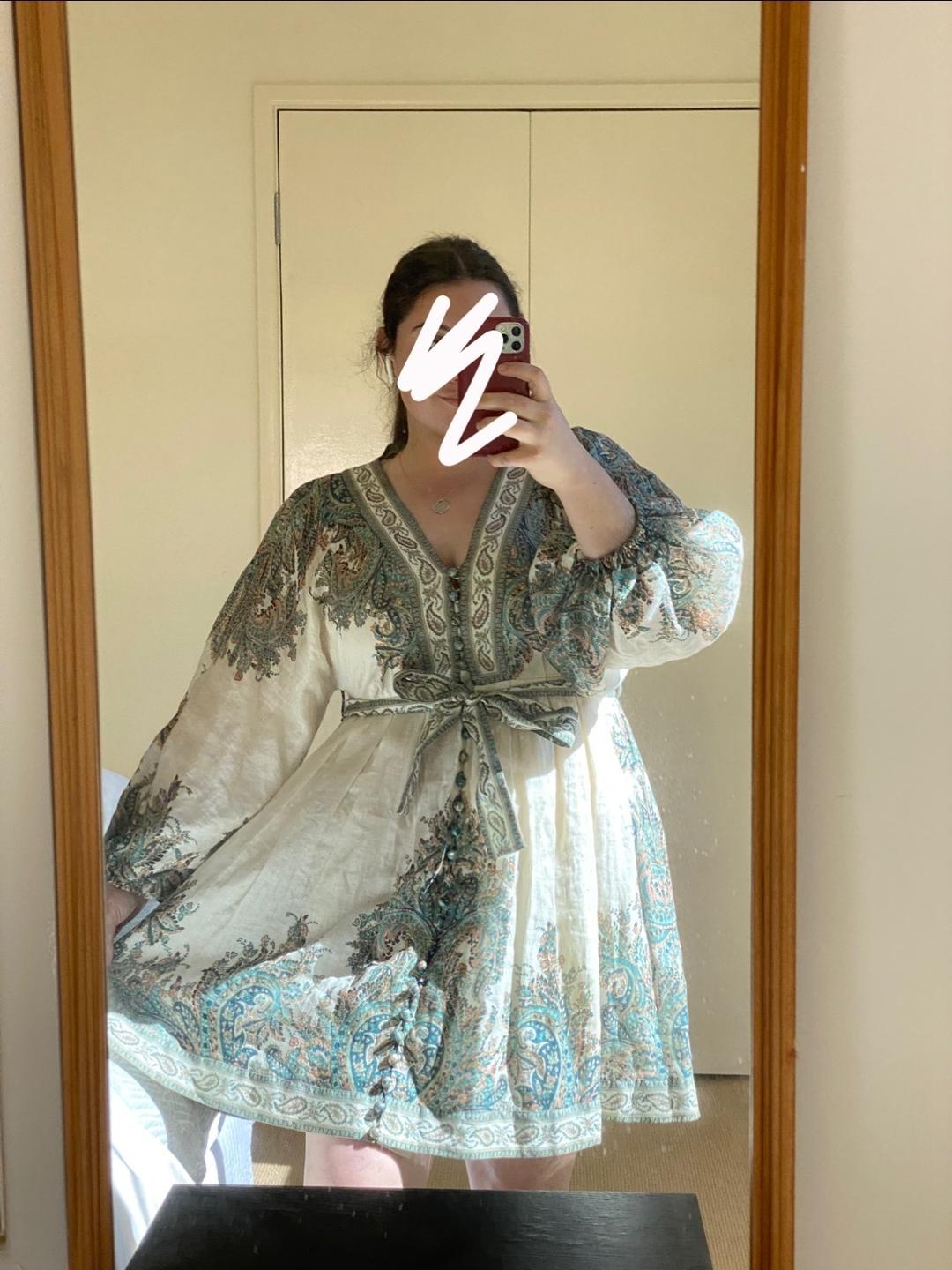 Brighton Paisley Mini Dress (cream/blue/blush, size 14) for rent on The Volte - main image