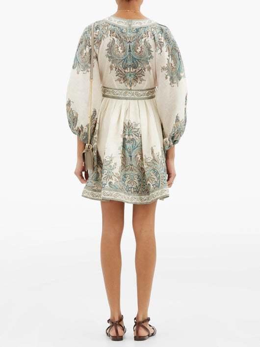 Brighton Paisley Mini Dress (cream/blue/blush, size 14) - Image 2