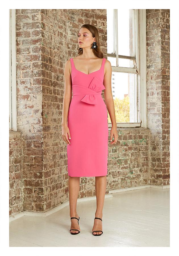 By Johnny Belle Bow V Midi Dress Pink Size 14 - Image 1