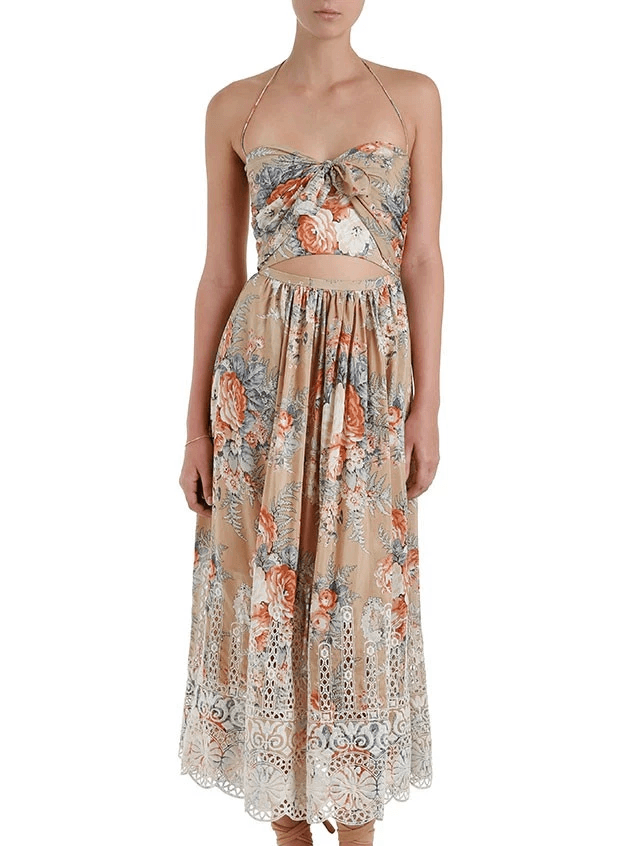 Zimmermann Anais Antique Tie Dress Nude Floral Size 8 for rent on The Volte - main image