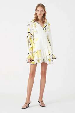 Aje Mimosa Wrap Mini Dress Wattle Print Size 8