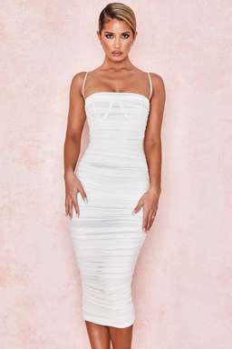 House of CB Sirene Gathered Organza Mesh Midi Dress White Size XS / Au 6 for rent on The Volte - image 1