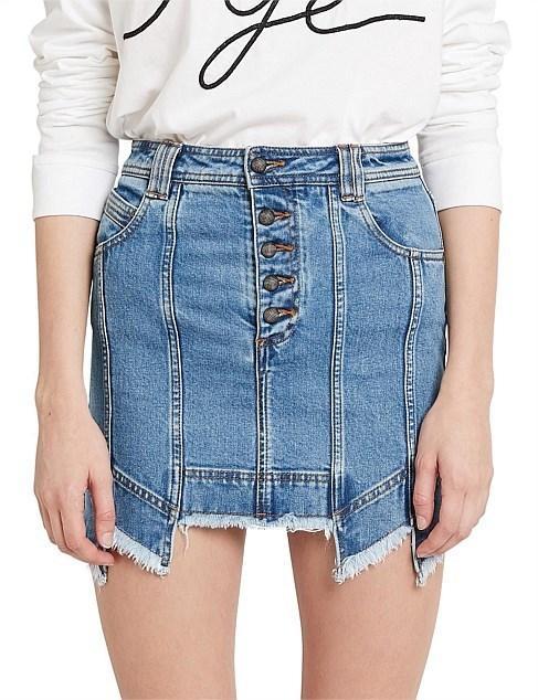 Aje Crawford Denim Mini Skirt Blue Classic Wash Size 8 for rent on The Volte - main image