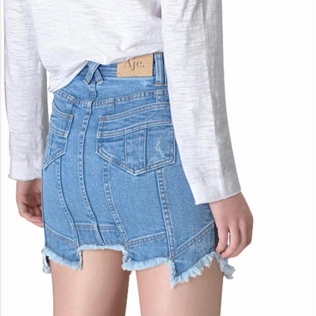 Aje Crawford Denim Mini Skirt Blue Classic Wash Size 8 for rent on The Volte - main image