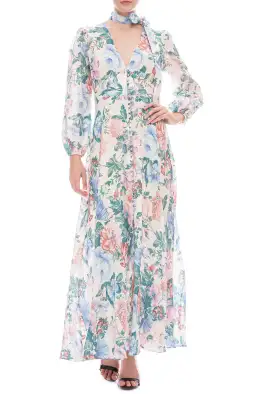 Zimmermann Verity Plunge Long Dress Cream Floral Size 8 for rent on The Volte - image 2