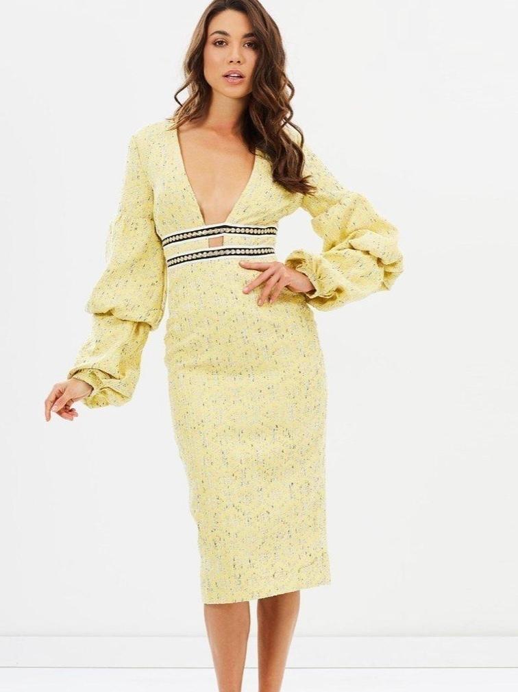 Asilio The Other Woman Midi Dress Yellow Size 10 for rent on The Volte - main image