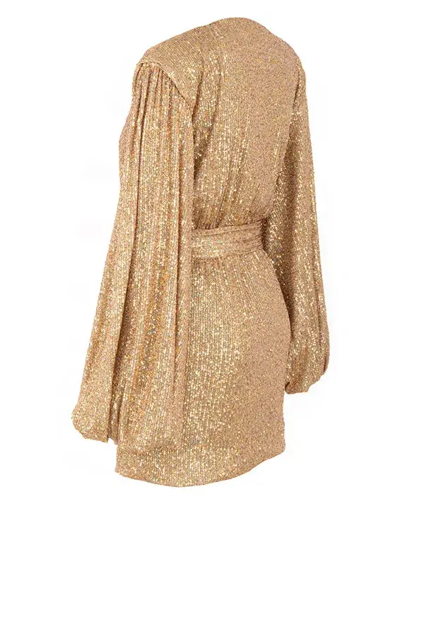 House of CB Verina Sequin Tye Up Mini Dress Gold Size 8 - Image 4