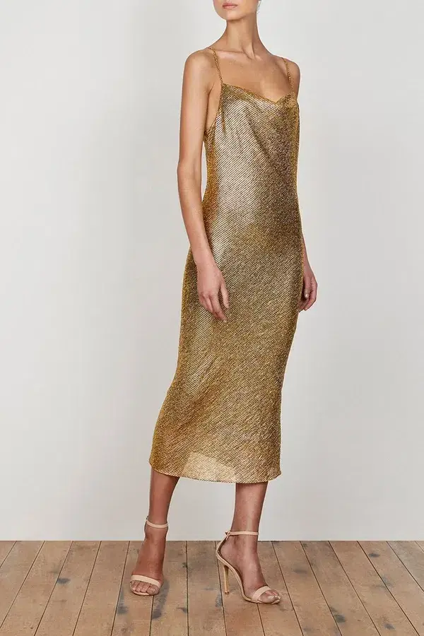 Shona Joy Cowl Bias Midi Dress Gold Size 8 - Image 1