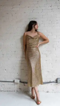 Shona Joy Cowl Bias Midi Dress Gold Size 8