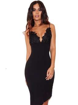 House of CB Caprice Slip Midi Dress with Lace Applique Black Size 8