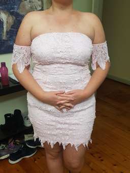 Mossman baby pink dress with arm lace Size 12 for rent on The Volte - image 1