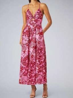 Scanlan Theodore Silk Cotton Print Strappy Midi Dress Pink Size 6 for rent on The Volte - image 1