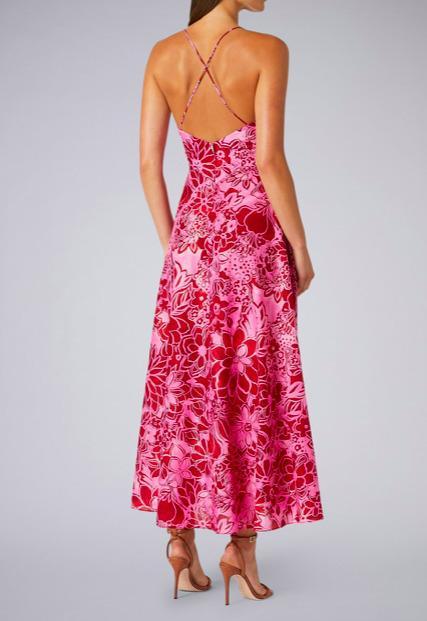 Scanlan Theodore Silk Cotton Print Strappy Midi Dress Pink Size 6 for rent on The Volte - main image