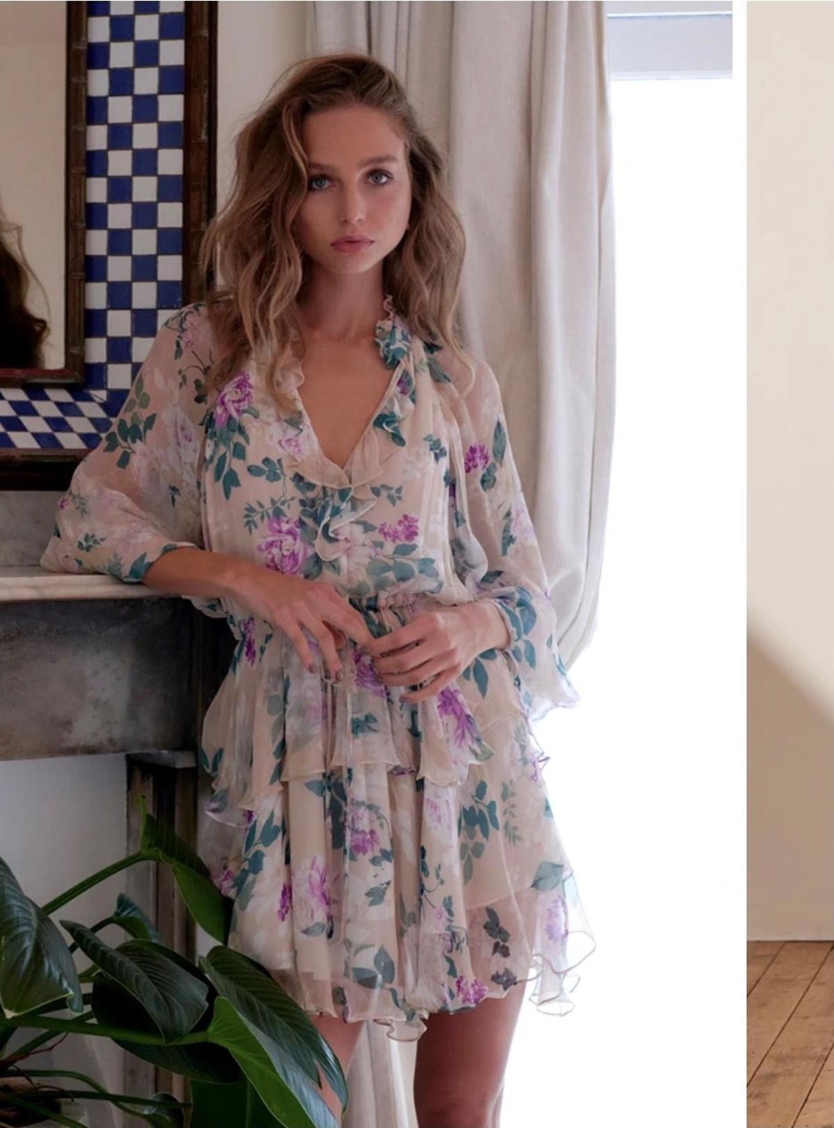 Shona Joy Donatella Drawstring Mini Dress Print Size 10 - Image 4