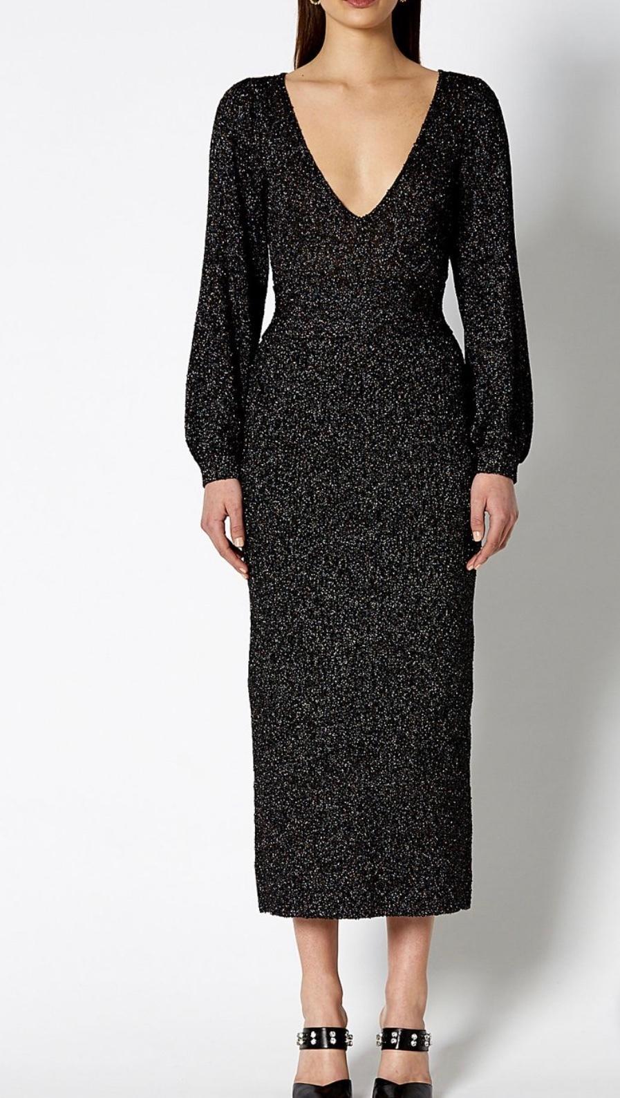 Scanlan Theodore Calypso Tinsel V Neck Gown Black Size 8 - Image 4