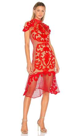 Stunning THURLEY Rose Ceremony Red Midi Dress - Size 6 - RRP $649.99